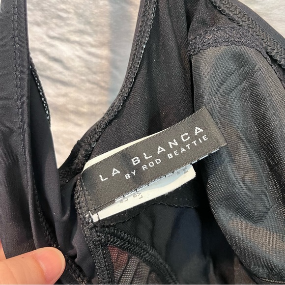 La Blanca by Rod Beattie blk one piece bathing suit size 10 w/ mesh V cut outs - Picture 9 of 14